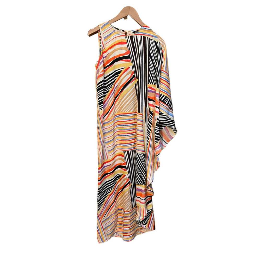 IMAN Global Chic Striped One Sleeve Caftan Maxi Dress‎ Size XS NWT